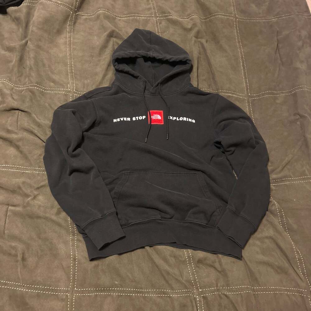 The North Face Men's Red Hoodie Black Never Stop Exploring